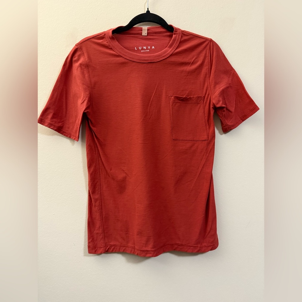 LUNYA Cotton Blend Front Pocket T-Shirt in Dark Orange‎ - XS